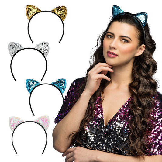 Serre-tête Oreilles de Chat Sequins - 4 Couleurs Assorties