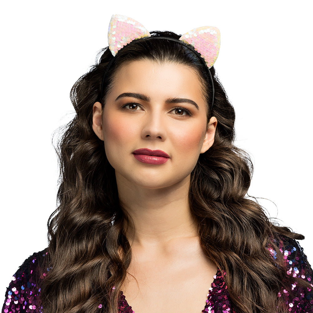 Serre-tête Oreilles de Chat Sequins - 4 Couleurs Assorties