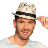 Chapeau Paille Palmiers Noir - Accessoire Hawai Tropical