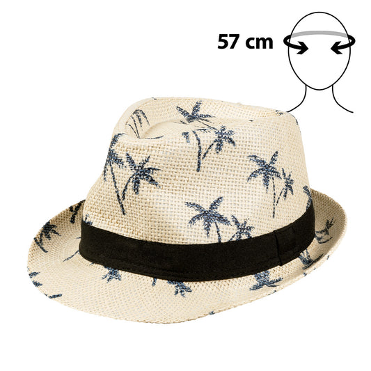 Chapeau Paille Palmiers Noir - Accessoire Hawai Tropical
