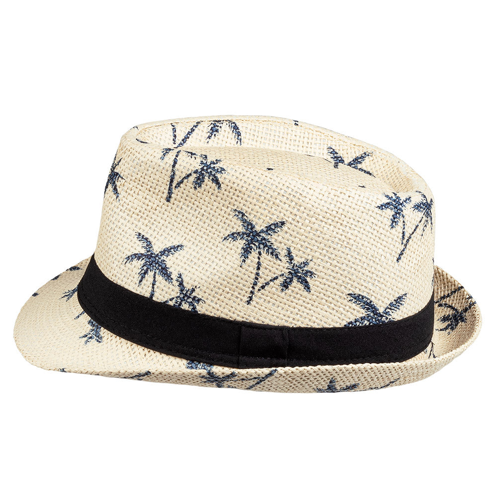 Chapeau Paille Palmiers Noir - Accessoire Hawai Tropical