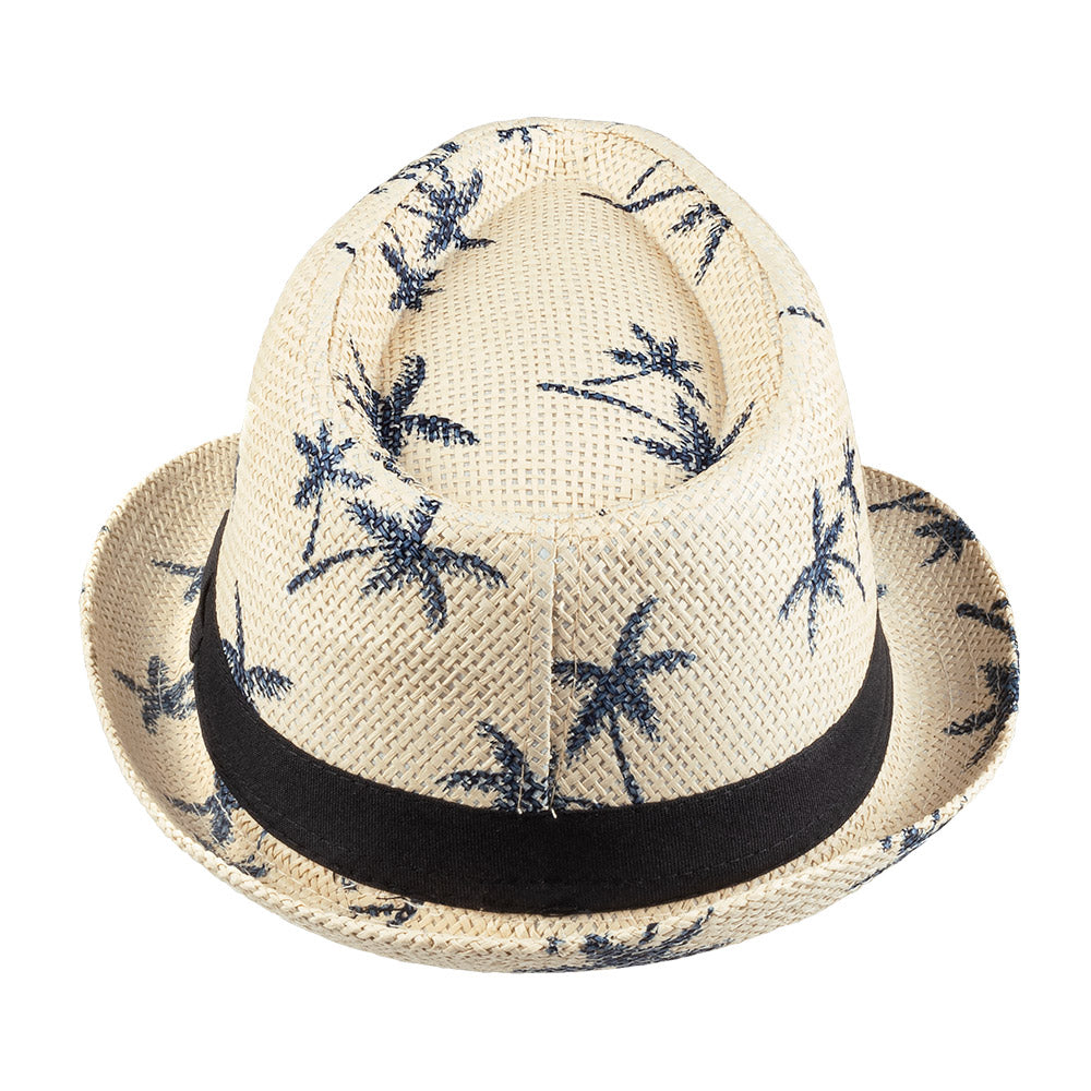 Chapeau Paille Palmiers Noir - Accessoire Hawai Tropical