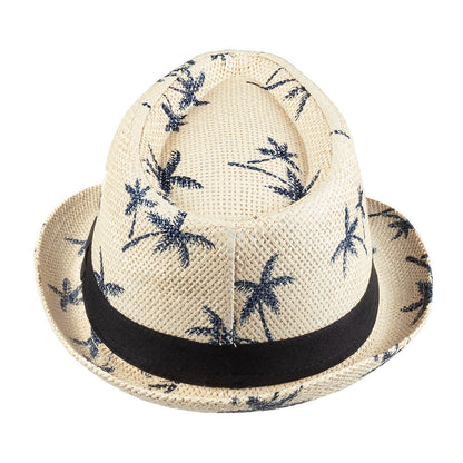 Chapeau Paille Palmiers Noir - Accessoire Hawai Tropical