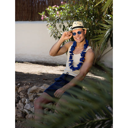 Chapeau Paille Palmiers Noir - Accessoire Hawai Tropical