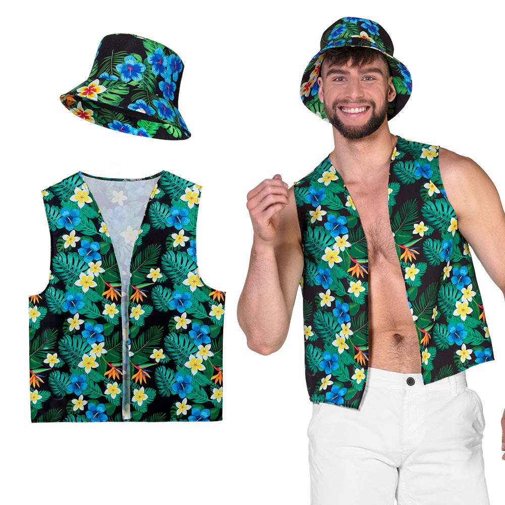 Gilet Floral Tropical + Chapeau Bucket | Déguisement Hawai