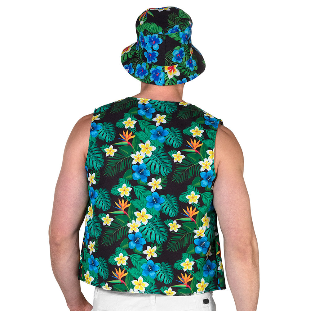 Gilet Floral Tropical + Chapeau Bucket | Déguisement Hawai