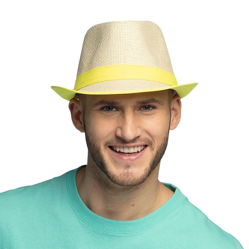 Chapeau Panama Fluo Neon - Accessoire Fête Adulte