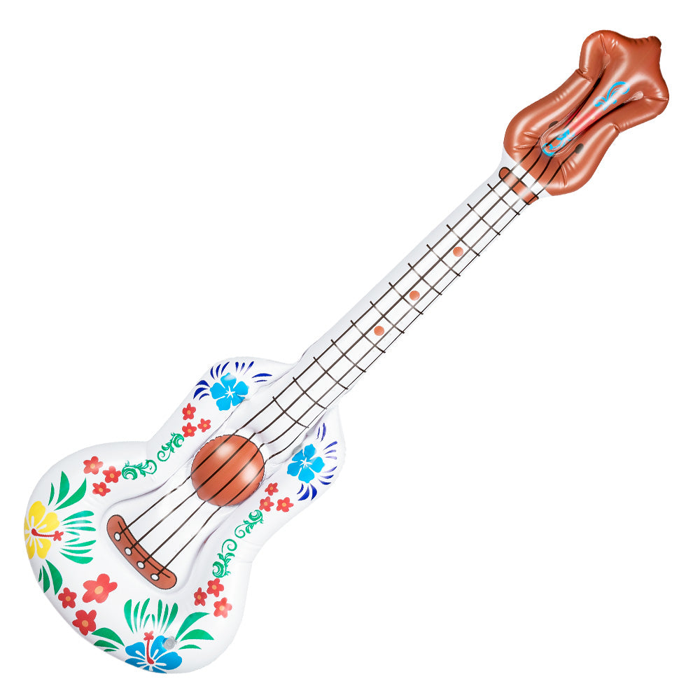 Guitare Gonflable Fleurs Tropicales - Accessoire Fête Hawaïenne