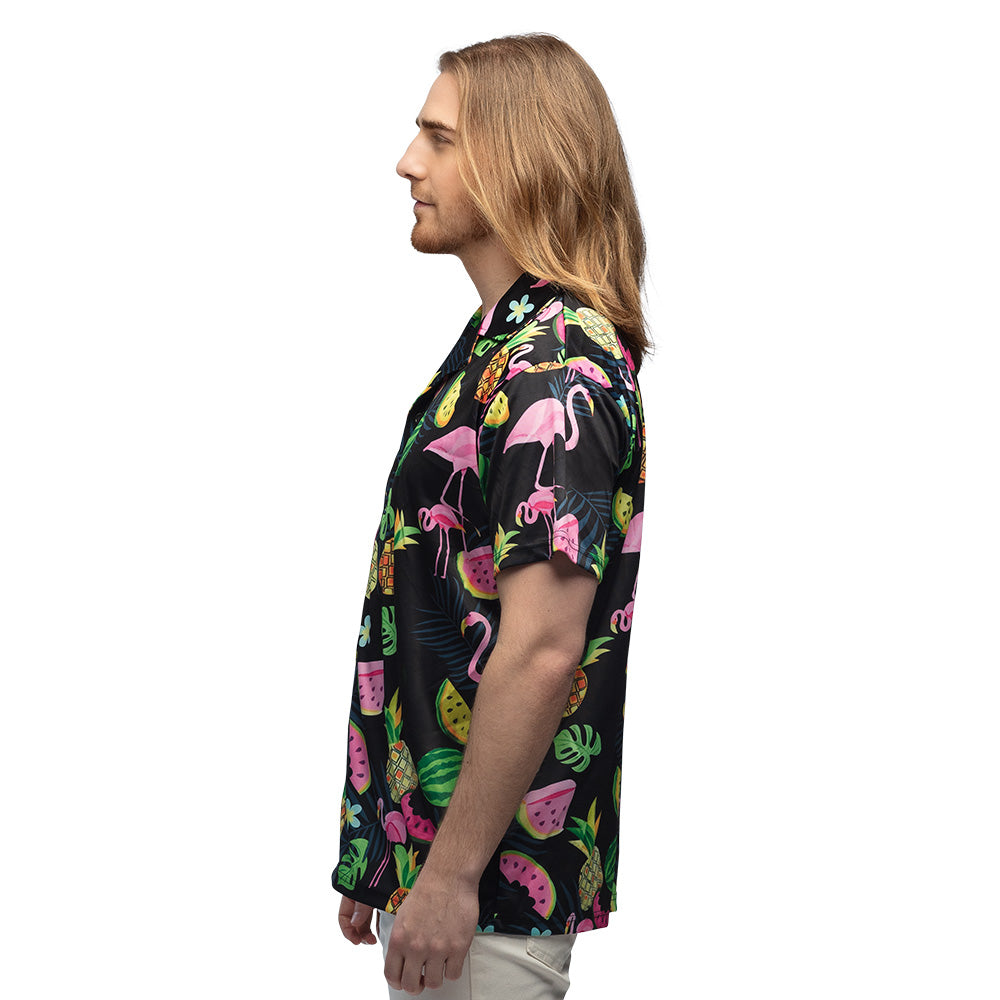 Chemise Hawaïenne Tropicale Flamants & Fruits Colorés