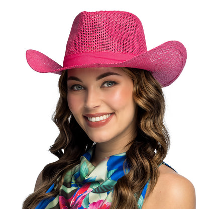 Chapeau Cowboy Rose Fluo Paillettes - Accessoire Soirée