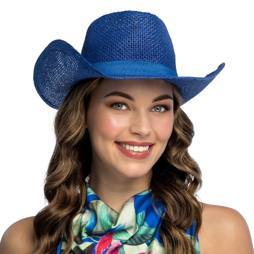 Chapeau Cowboy Bleu Paille - Accessoire Western Unisexe