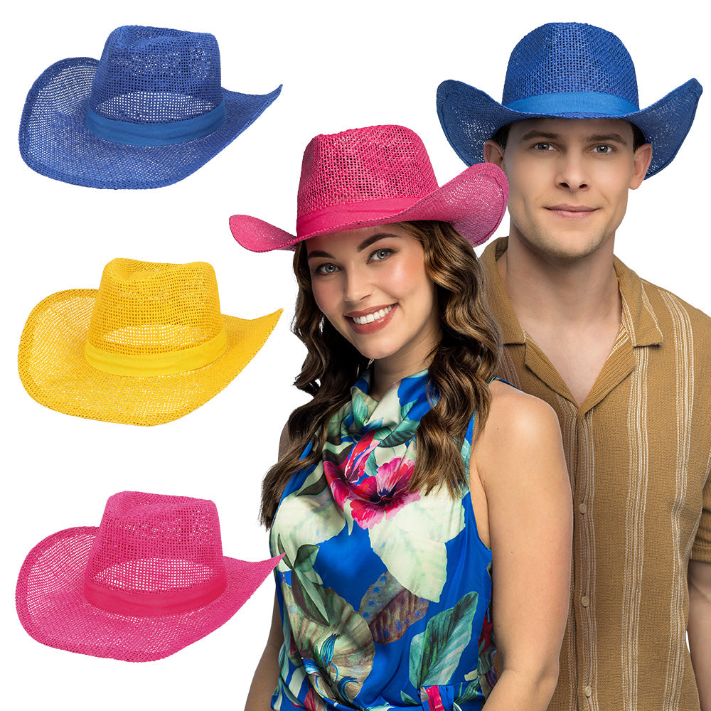 Chapeau Cowboy Paille Couleurs Fluo - Accessoire Déguisement
