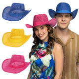 Chapeau Cowboy Paille Couleurs Fluo - Accessoire Déguisement