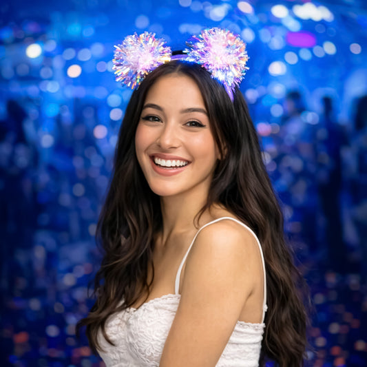 Serre-tête Lumineux Pom-pom Paillettes LED 3 Modes