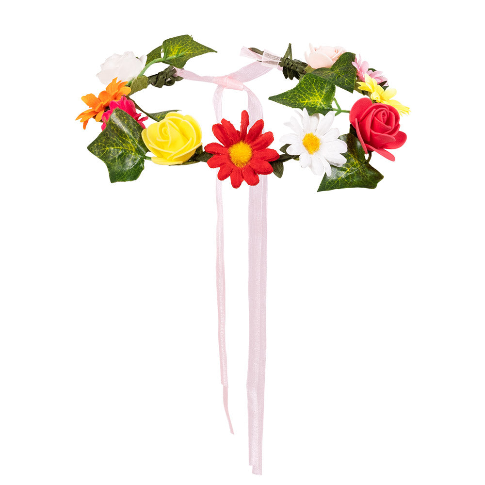 Couronne de Fleurs Colorée avec Rubans - Accessoire Fête Floral