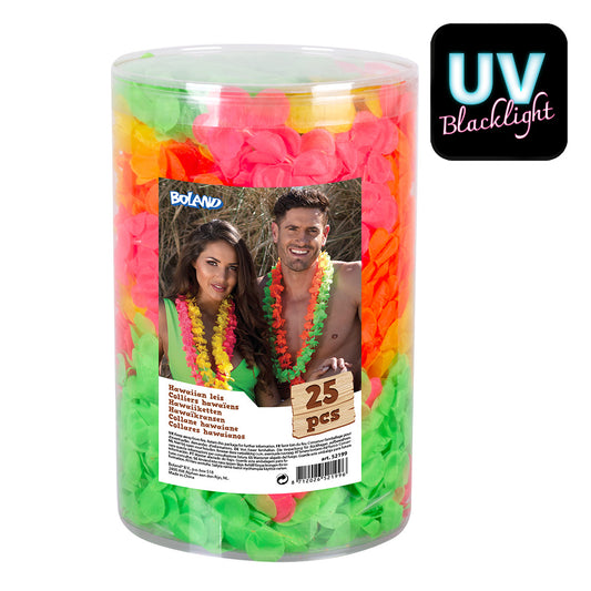 Collier Hawaïen Fleurs Tropicales UV Blacklight - 25 Pcs