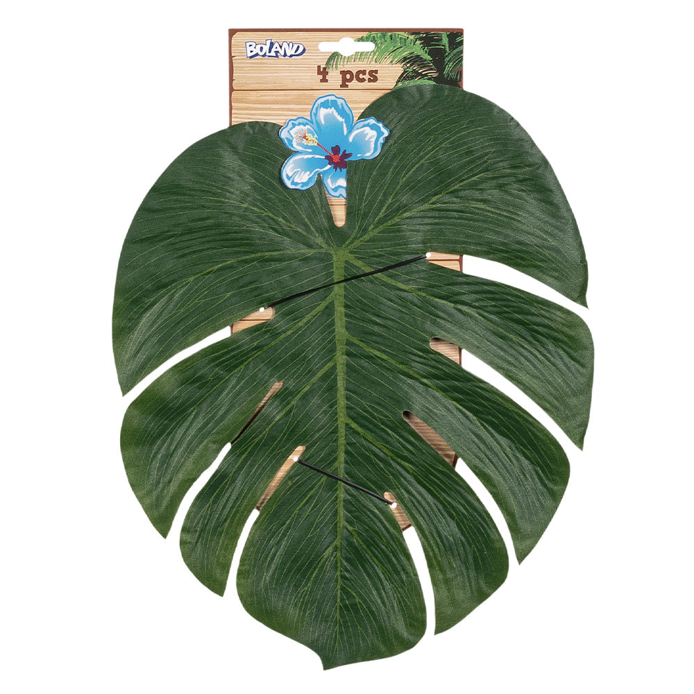 Feuilles de Monstera Vertes - 4 pcs pour Décoration Tropicale