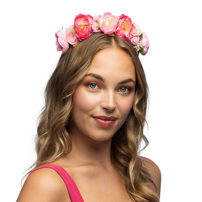Couronne de Fleurs Rose Bandeau Serre-Tête Floral Accessoire Fête