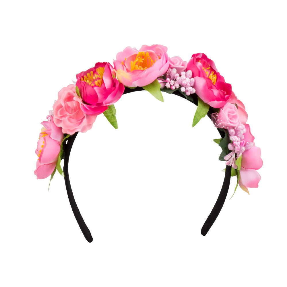 Couronne de Fleurs Rose Bandeau Serre-Tête Floral Accessoire Fête