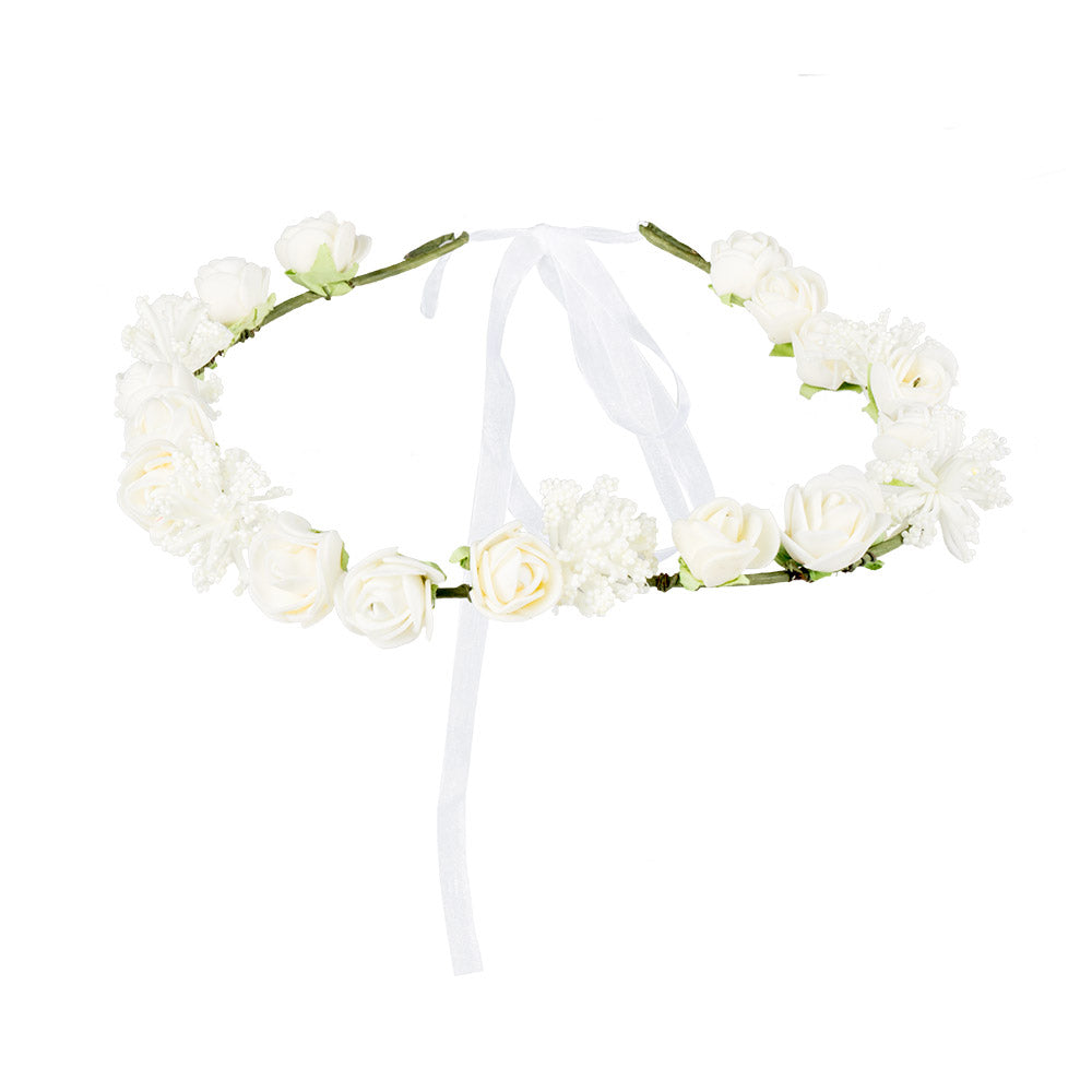 Couronne de Fleurs Blanches avec Rubans - Accessoire Mariage