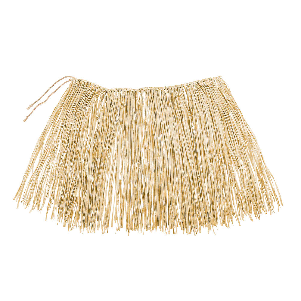 Bikini Hawaïen Tropical Fleuri avec Jupe Raphia Beige