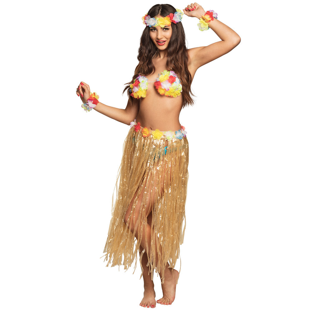 Costume Hawaïen Femme - Jupe Paille + Accessoires Fleurs