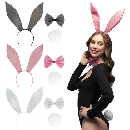 Kit Oreilles de Lapin Paillettes - Serre-tête + Nœud + Pompon