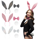 Kit Oreilles de Lapin Paillettes - Serre-tête + Nœud + Pompon