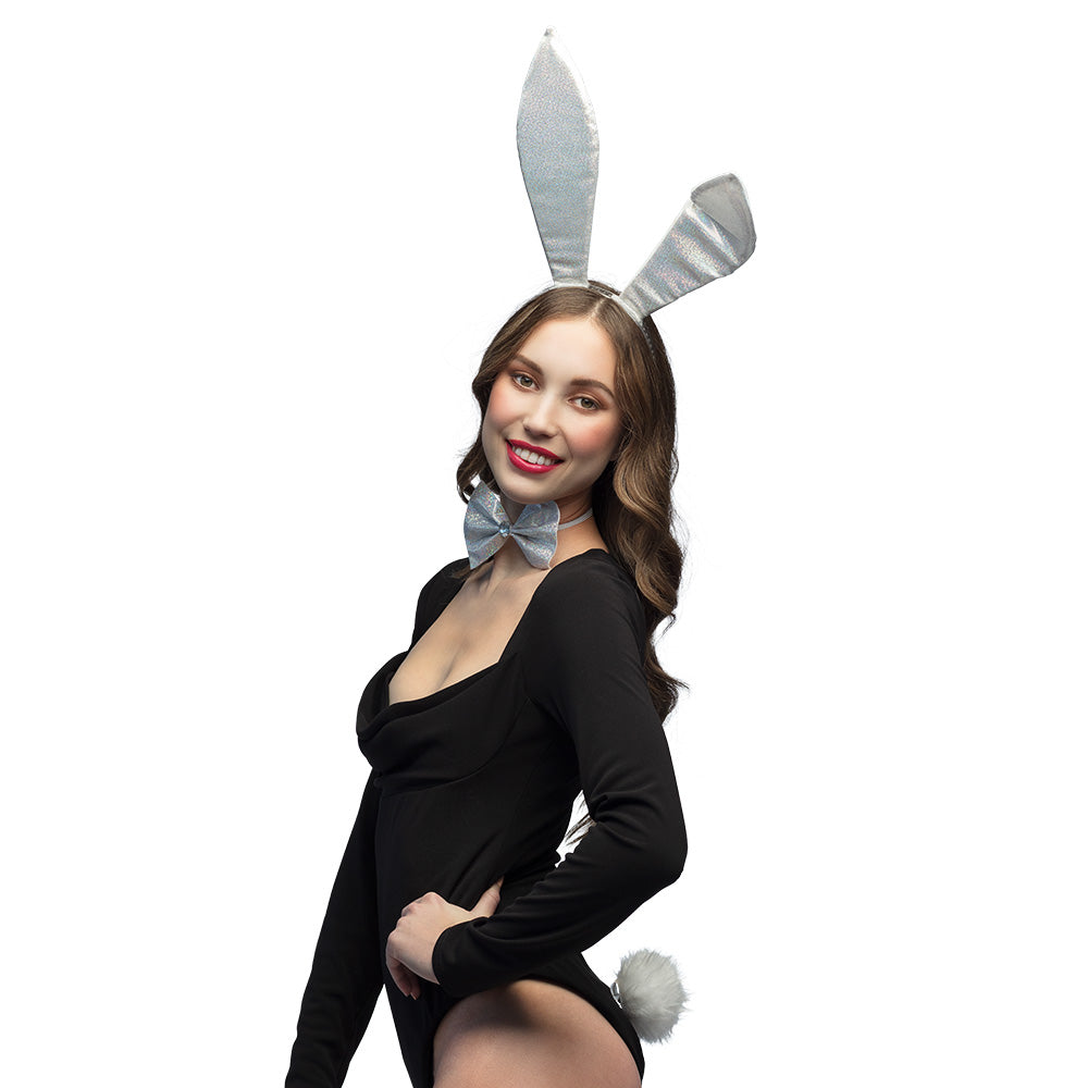 Kit Oreilles de Lapin Paillettes - Serre-tête + Nœud + Pompon