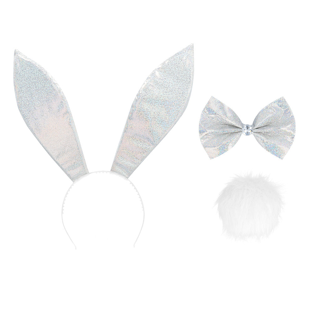 Kit Oreilles de Lapin Paillettes - Serre-tête + Nœud + Pompon
