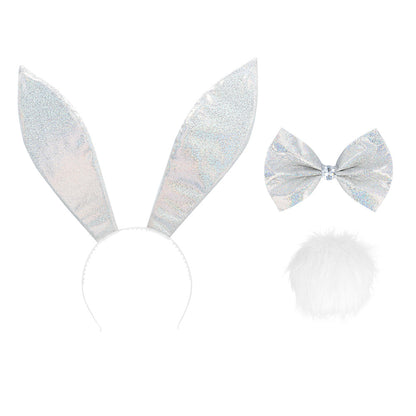 Kit Oreilles de Lapin Paillettes - Serre-tête + Nœud + Pompon