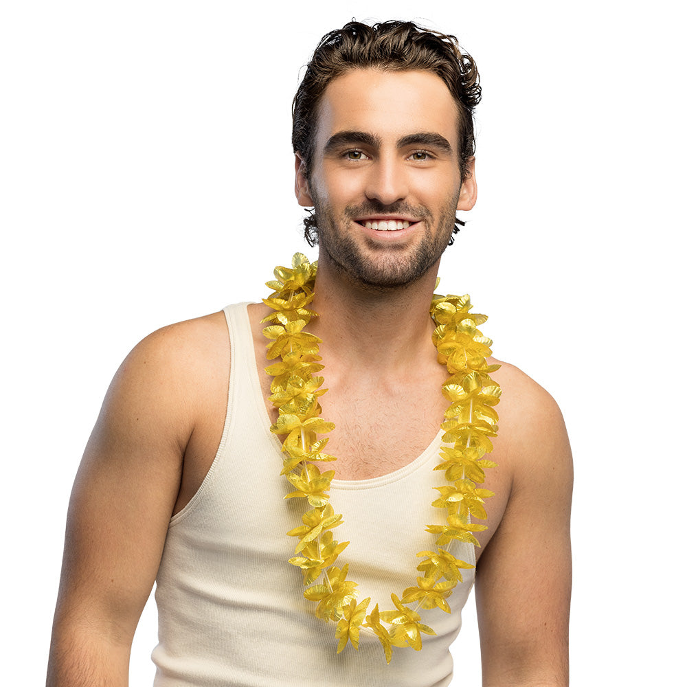 Collier Fleurs Hawaïennes Jaune - Accessoire Déguisement Tropical