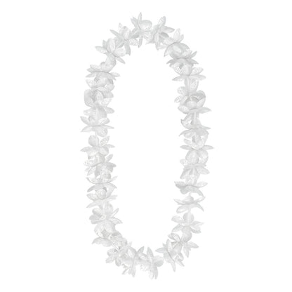 Collier Hawaïen Fleurs Blanches Scintillant - Accessoire Fête