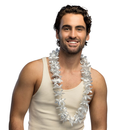 Collier Hawaïen Fleurs Blanches Scintillant - Accessoire Fête