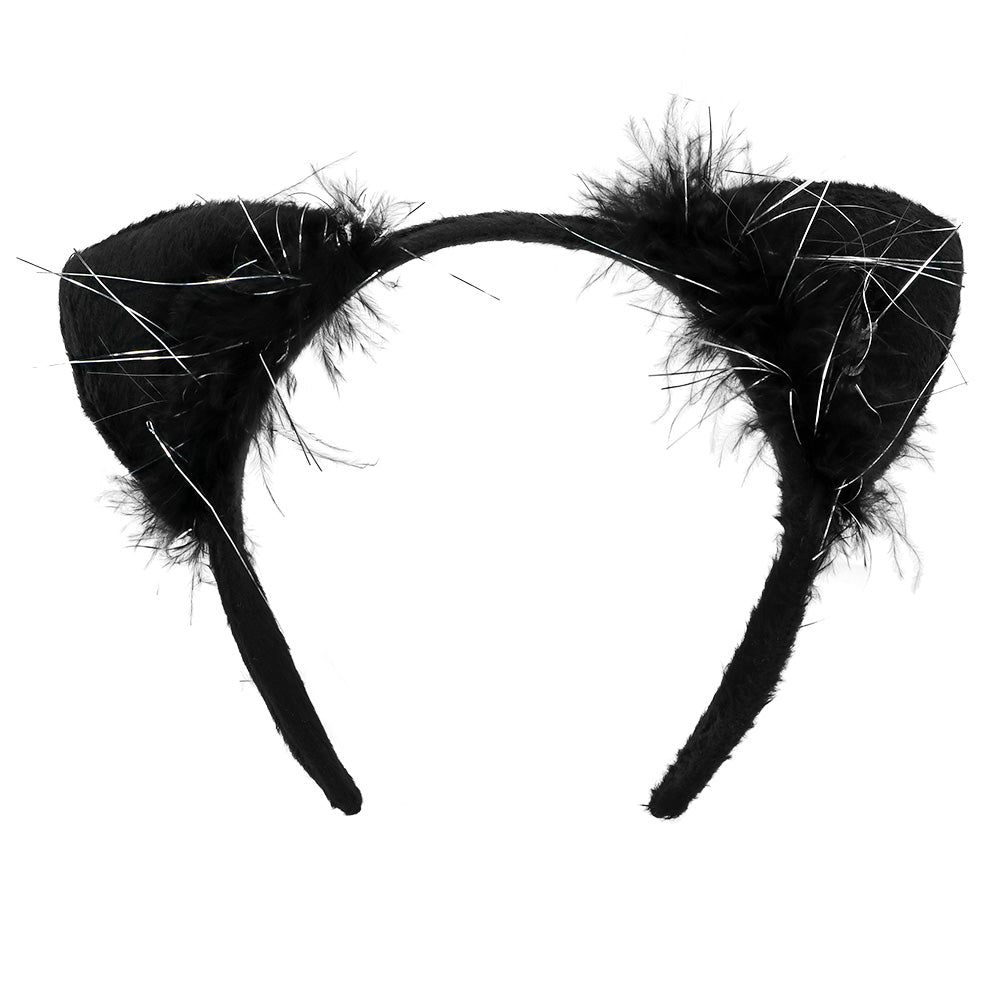 Oreilles de Chat Noir Fluffy - Accessoire Déguisement Félin