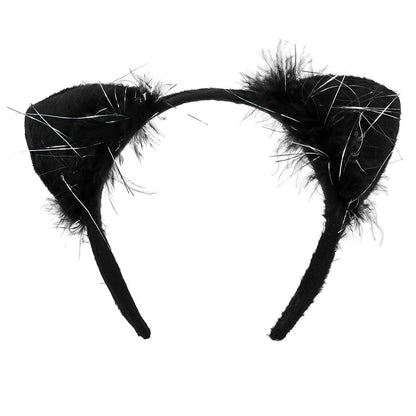 Oreilles de Chat Noir Fluffy - Accessoire Déguisement Félin