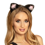 Serre-tête Oreilles Chat Noir Rose Fluffy Costume