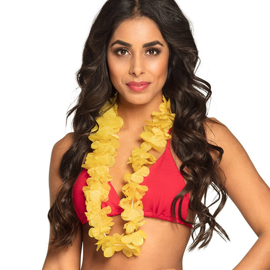 Collier Hawaïen Fleurs Jaunes - Accessoire Tropical Adulte