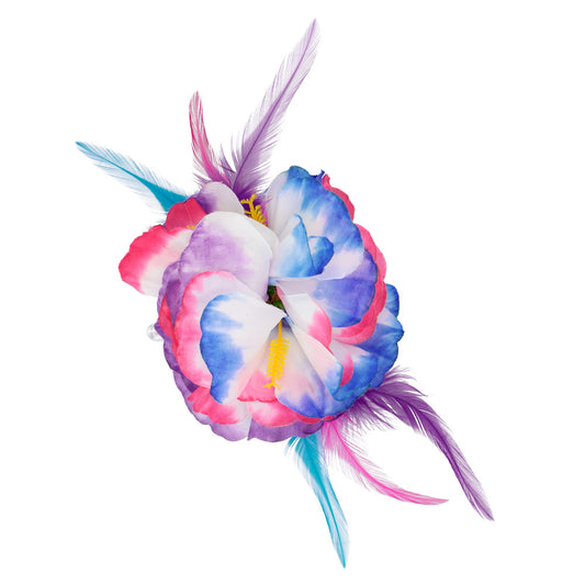 Barrette Fleurs Tropicales Multicolores avec Plumes