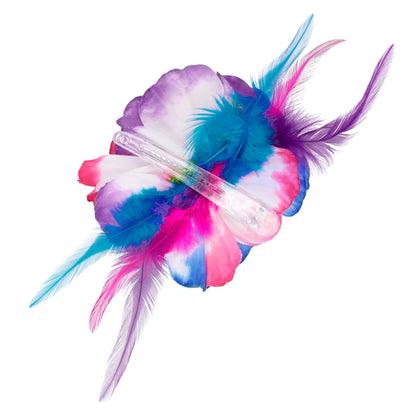 Barrette Fleurs Tropicales Multicolores avec Plumes