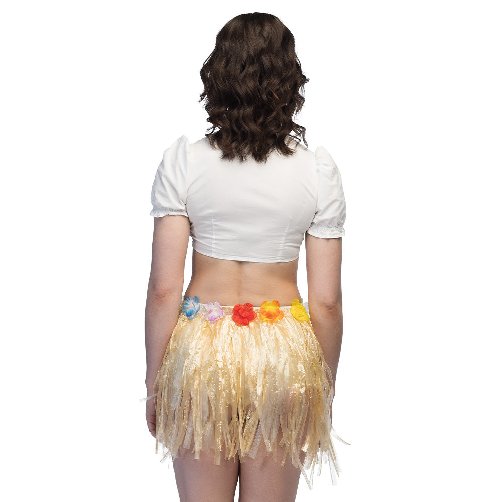 Jupe Hawaïenne Paille avec Fleurs - Déguisement Tropical