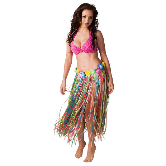 Costume Hawaïen Sexy Jupe Herbes Colorée & Bikini Rose
