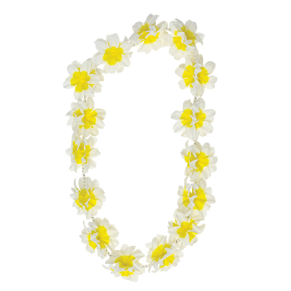 Collier Hawaïen Fleurs Blanches et Jaunes - Accessoire Fête