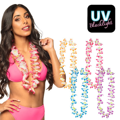 Collier de fleurs hawaïen UV Blacklight - 4 couleurs fluo