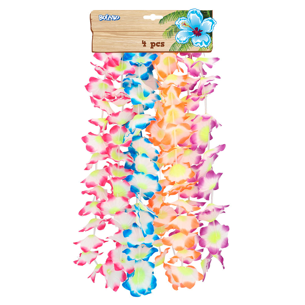 Collier Fleurs Hawaïennes UV Blacklight - 4 Pièces