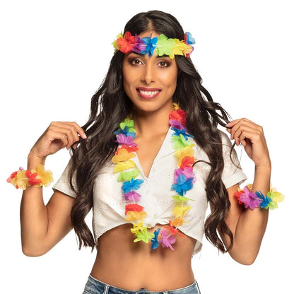 Ensemble Hawaï Fleurs Colorées - Couronne + Colliers + Bracelets