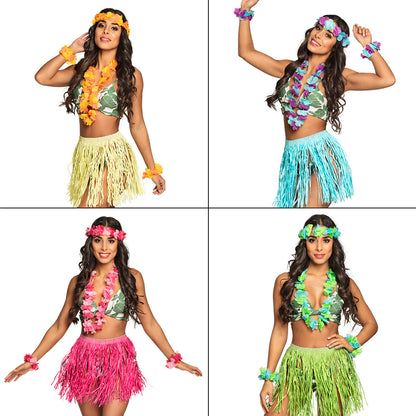 Costume Hawaïen Complet avec Jupe Paille et Accessoires Fleuris