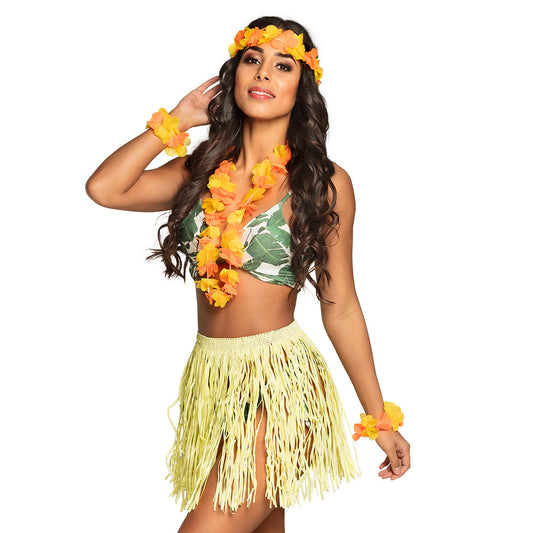 Costume Hawaïen Complet avec Jupe Paille et Accessoires Fleuris