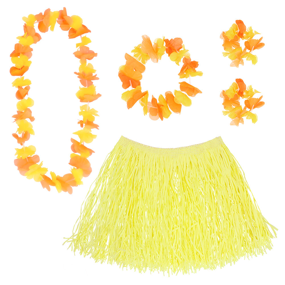 Costume Hawaïen Complet avec Jupe Paille et Accessoires Fleuris