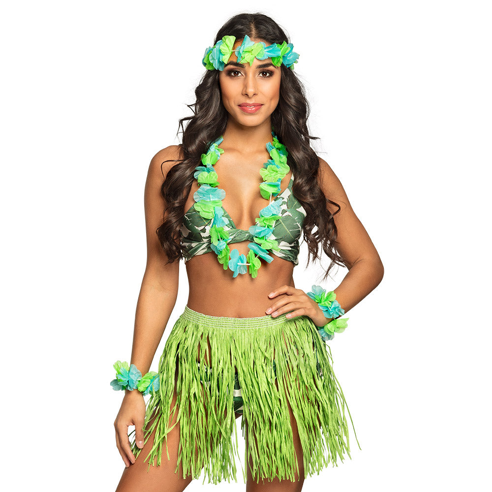 Costume Hawaïen Complet avec Jupe Paille et Accessoires Fleuris